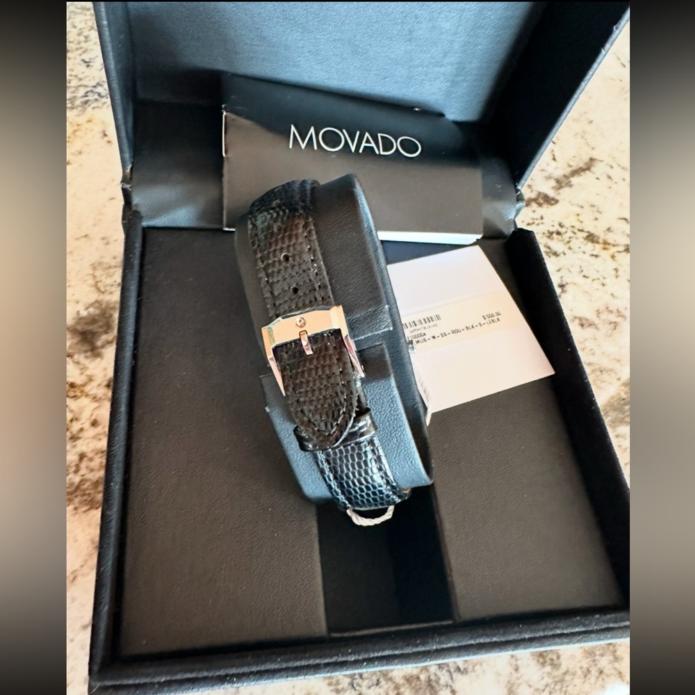 Movado Swiss Quartz Alligator Museum Watch Black Leather New in box - Picture 5 of 13